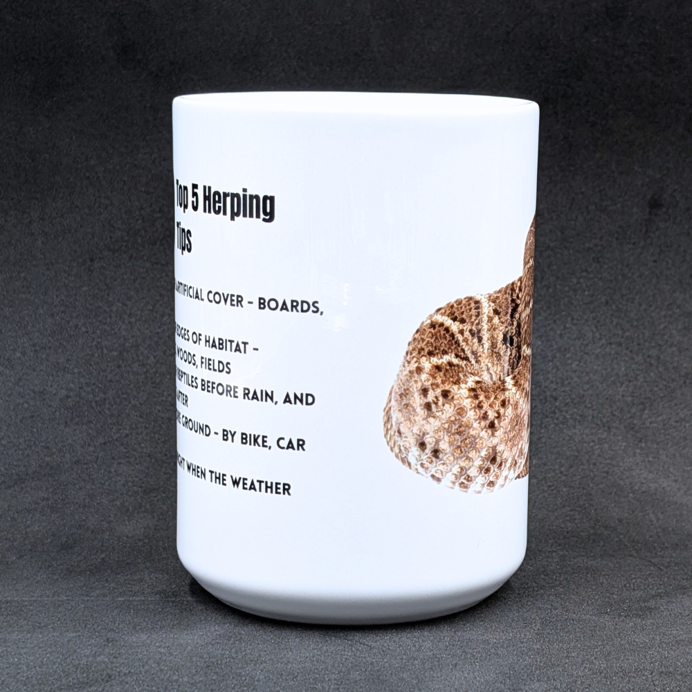 Western Diamondback Rattlesnake Mug with Herping Tips (15oz)